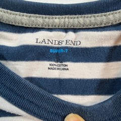 Lands’ End Men’s XL Super-T Navy White Striped Crew Neck Cotton T-Shirt