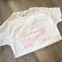 Hand designed Medium White T-Shirt Tarot Graphic The Sun Moon