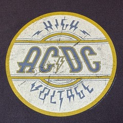 Y2K AC/DC High Voltage Band T Shirt Brown Graphic Rock Tee Men L Distressed Logo