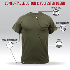 Solid T-Shirt Army Color Military Short Sleeve Poly/Cotton or 100% Cotton Tees