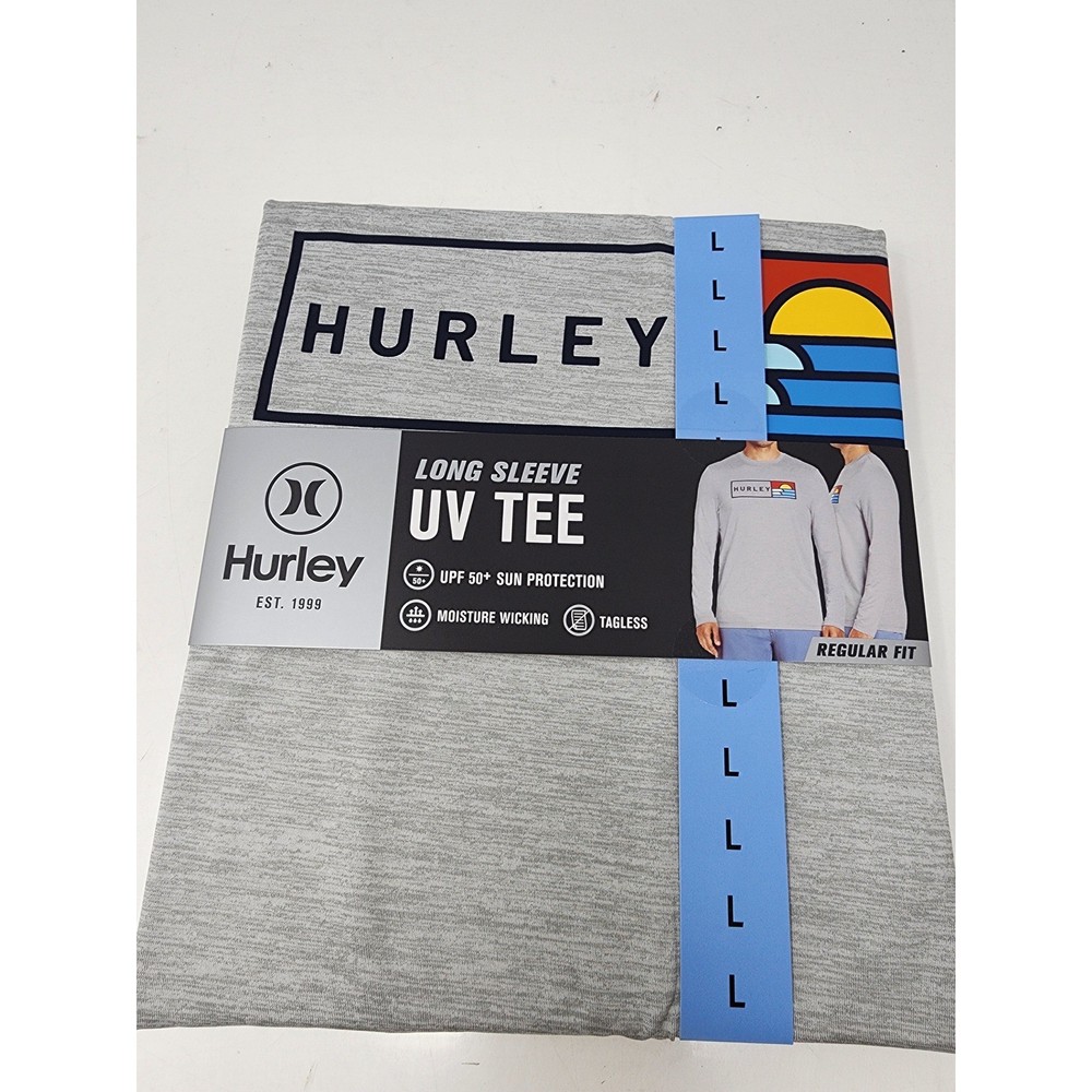 Hurley Mens UV Long Sleeve Tee Shirt Grey Poly Blend Athletic Workout Size Large
