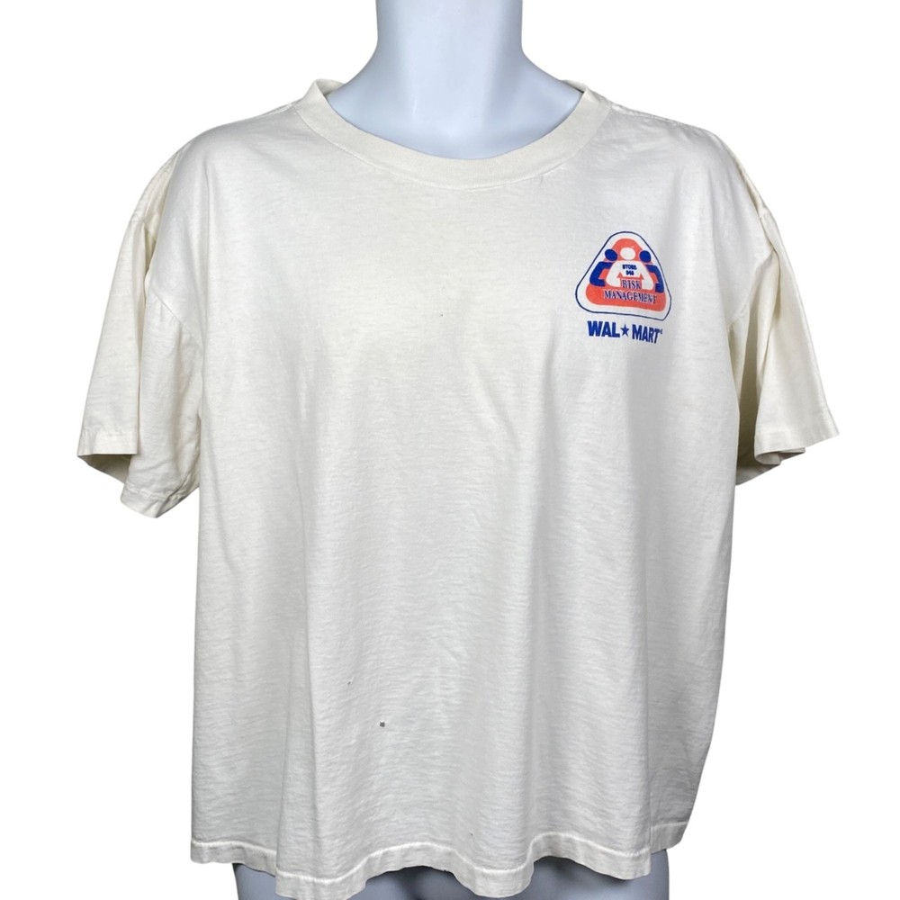 Vintage Walmart Risk Management T Shirt Mens L Made in USA Distressed Thin Worn