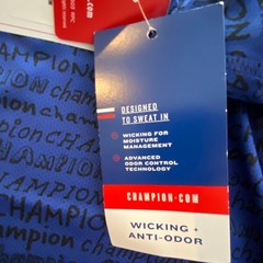 Champion T-Shirt Men’s Medium Crew Neck Mesh Fabric Signature Logo Blue NEW
