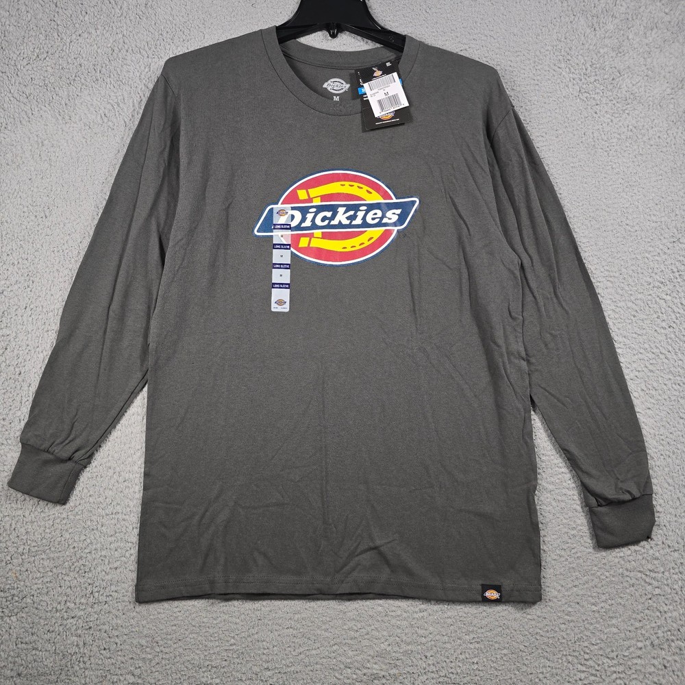 Dickies Logo SHIRT Mens MEDIUM M Gray Casual Work Relaxed Fit Long Sleeve NWT