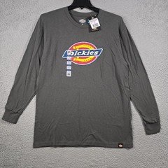 Dickies Logo SHIRT Mens MEDIUM M Gray Casual Work Relaxed Fit Long Sleeve NWT