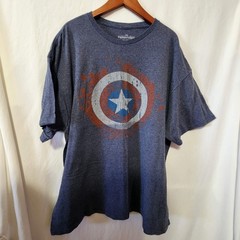 Marvel Captain America Distressed Shield Heather Blue Shirt Mens Size 2XL 50/52