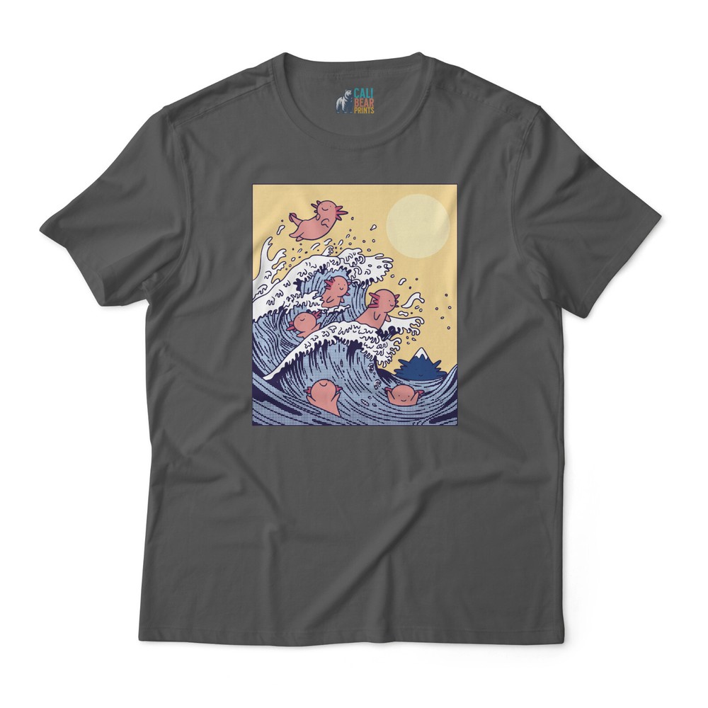 Unique Japanese Wave Art with Playful Axolotls Graphic T-shirt – Unisex