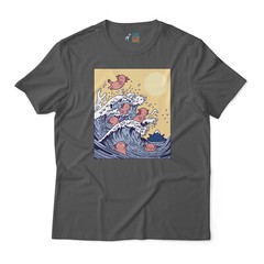 Unique Japanese Wave Art with Playful Axolotls Graphic T-shirt – Unisex