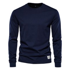 Zonbailon men’s t-shirt base solid pure cotton crew neck breathable long sleeve