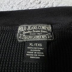 Polo Jeans Co Ralph Lauren Mens XL Thermal Shirt Black Waffle Knit Flag Logo