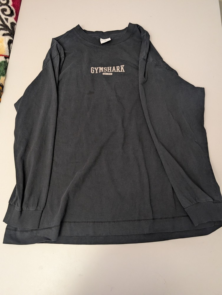 Gymshark Heritage Long Sleeve Graphic Shirt XXL Black Mineral Wash Est 2012 Mens