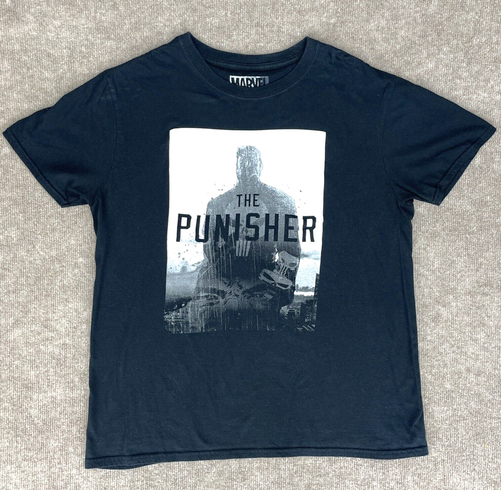 The Punisher Mens L Shirt Netflix Black 100% Cotton Marvel Comic Police Military