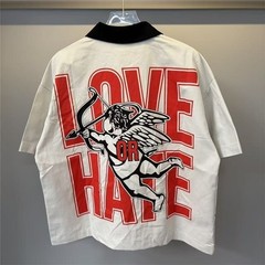 Mixed Emotion Letter Print Casual Zippered Collar Short-Sleeved Shirt