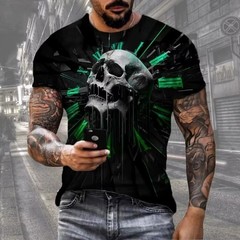 Horror Skull T-Shirt Mens Halloween Skull Streetwear Summer Tee