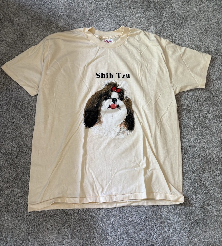 Vintage Shih Tzu Dog Single Stitch Shirt Sz XL Animal Nature White Tee (Desc.)