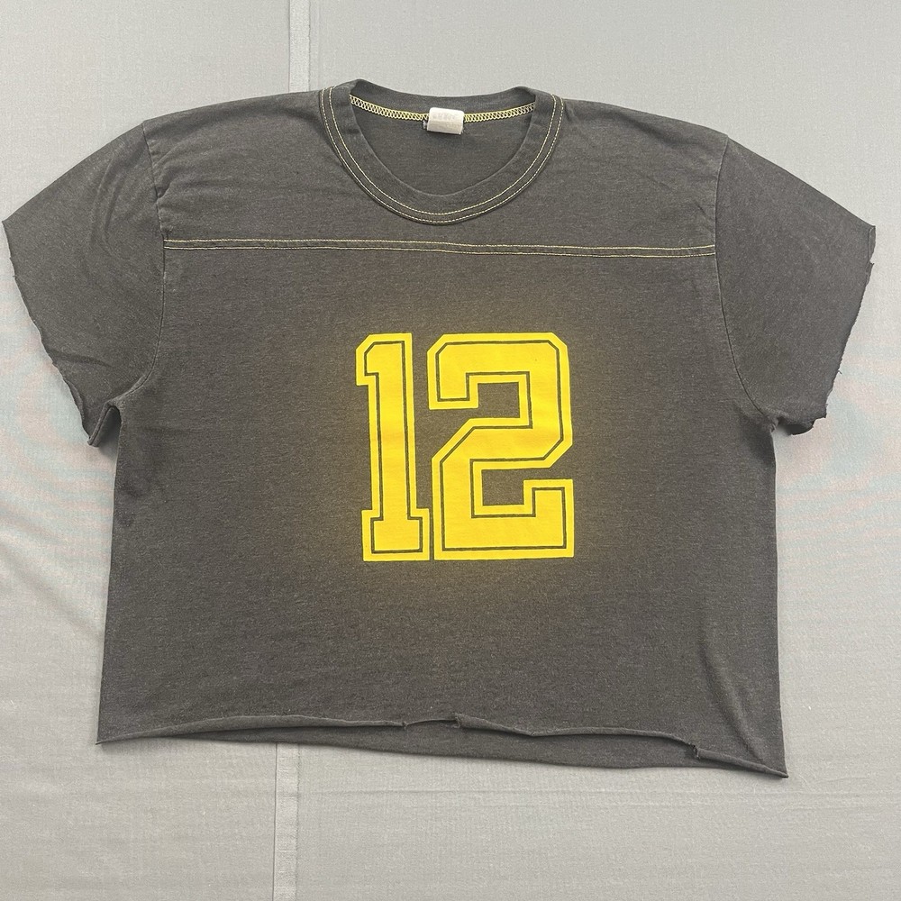 Vintage 1970s 70s The Men’s Shop Jersey T Shirt Cut 12 Black Yellow Size Small