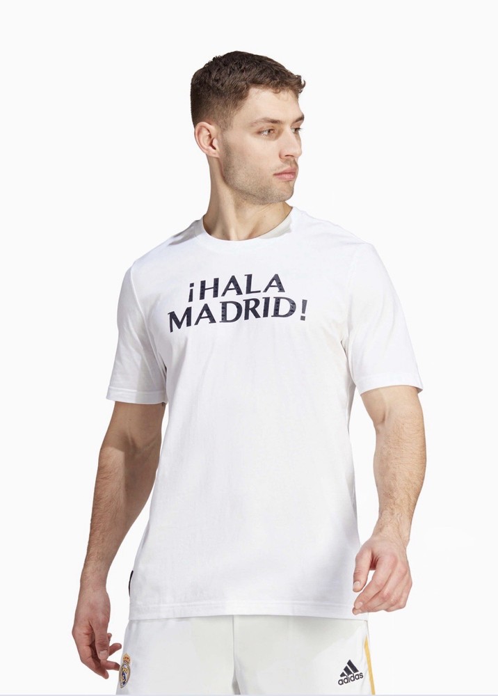 adidas Real Madrid ¡Hala Madrid! White Graphic Cotton Tee Men’s M Crew Neck