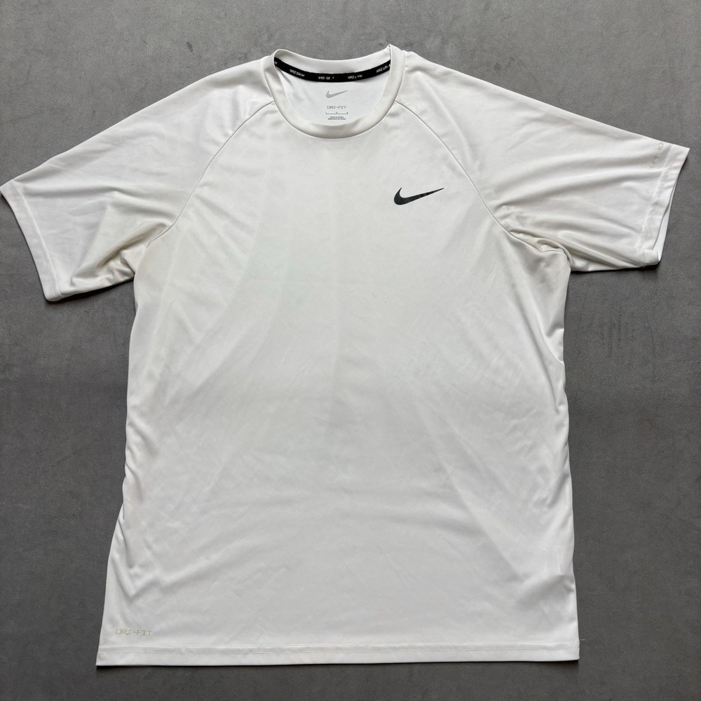 Nike Swim Dri Fit Size L White UPF 40+ Performance Shirt Short Sleeve Crew