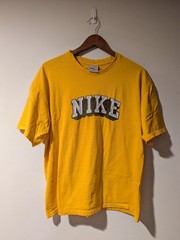 Vintage Nike Spellout Arc Logo T Shirt Mens L Yellow Gold Graphic Swoosh Tee