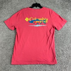 Columbia Shirt Mens L Red Yellow Fishing Short Sleeve Cotton Casual Outdoors*