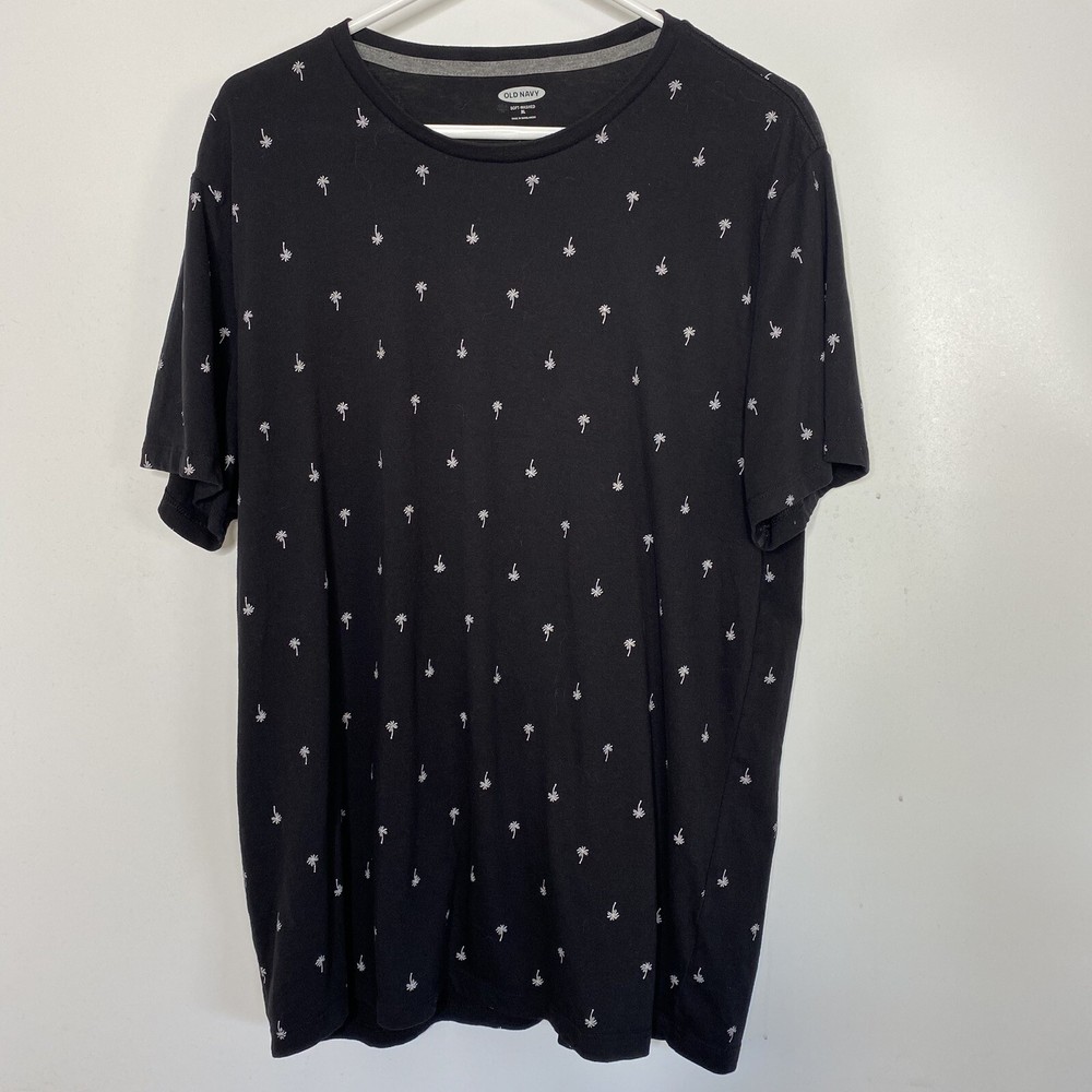 Old Navy T Shirt Mens Black White Palm Tree Soft Wash Short Sleeve Casual Crew