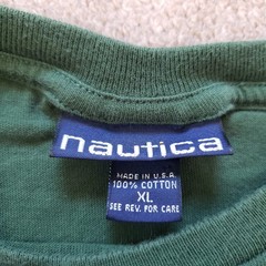 Vintage 90s Nautica Great Point Flag Size XL USA Made Mens Green 2 Sided T-Shirt