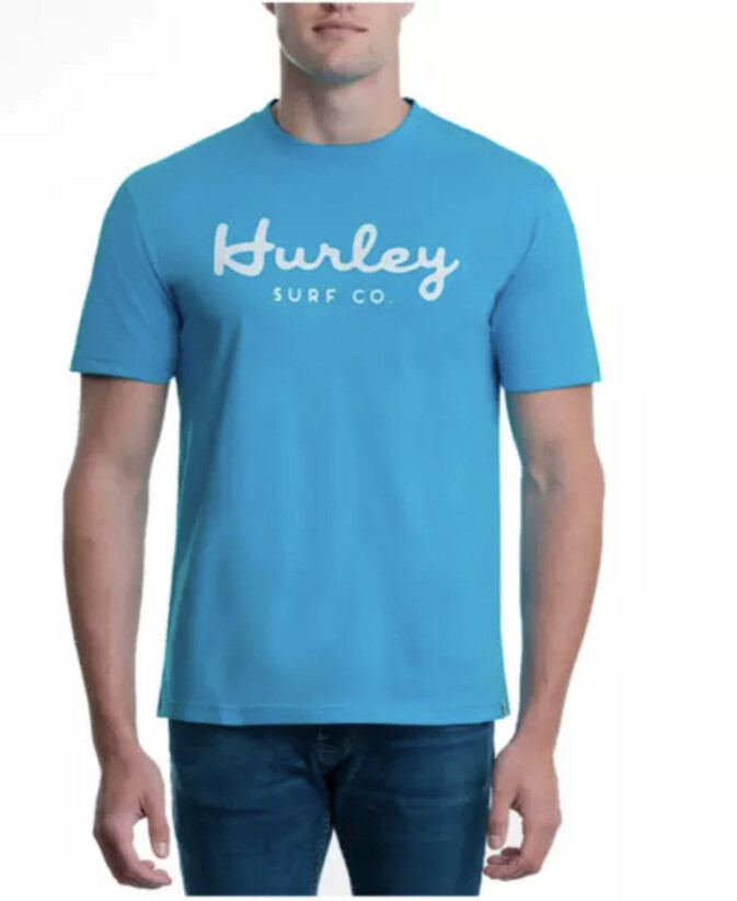 Hurley Men’s Crew Neck Short Sleeve Graphic 100% Cotton T-Shirt | Cyan Color XL
