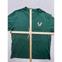 True Religion Mens XL Green Silver Metallic Buddha Guitar Logo T-Shirt