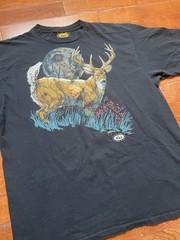 Vtg 90s Woolrich Deer Hunt T-Shirt Black Men’s XXL Single Stitch Harlequin Print