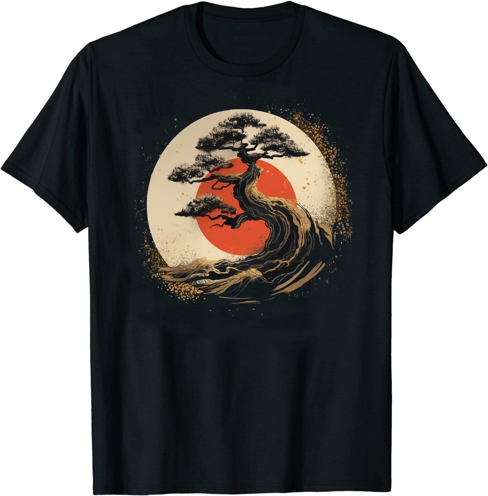 Bonsai Tree In Japanese Zen Buddhist Red Circle T-Shirt New For Men