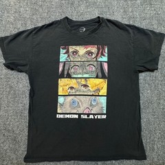 Demon Slayer Graphic T-Shirt L Black Kimetsu No Yaiba Character Eyes