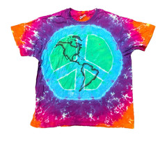 Vintage 1990s Tie Dye Earth Peace Symbol T-Shirt Hanes USA XL Single Stitch Hipp