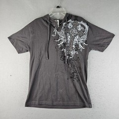 American G Style Hooded T Shirt Mens Medium Gray Studded Rocker Applique
