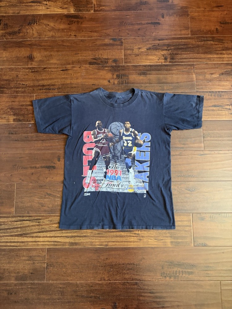 1991 Bulls vs Lakers Finals tee cut tag fits a L measurements pictured