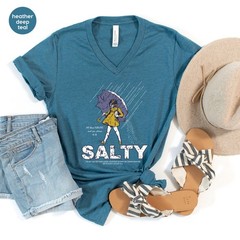 Salty Girl: Vintage Graphic V Neck T Shirt Bella Canvas 3005 Funny Rainy Day Tee