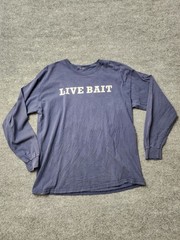 Vintage Live Bait Long Sleeve T-Shirt Blue Fishing Graphic Adult Men’s Tee XXL