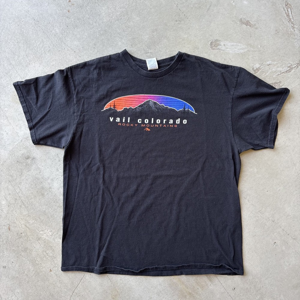 Vail Colorado Rocky Mountains T Shirt Mens XL Black Graphic Sunset Tee Granola