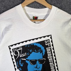 Vintage Bill Clinton Shirt Mens Large White 90s Politics Stamp Parody President