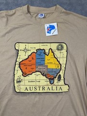 Australia Shirt Mens XL Beige Map Graphic Tee Travel Souvenir Tourist Casual