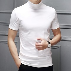 Men’s Slim Fit Half High Collar Short Sleeve T-Shirt in Polyester Solid Colors