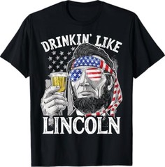 Drinking Like Lincoln 4th of July Men Abraham Merica Flag T-Shirt