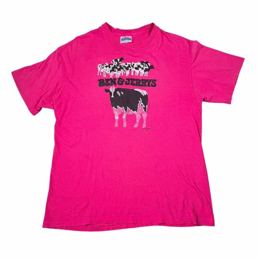 Vintage Distressed Thrashed Pink Ben and Jerry’s Ice Cream Graphic Shirt Size L