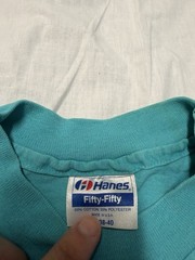 Vintage 80s Hanes T Shirt Mens M Teal Kitten Da Vinci Art USA 50/50