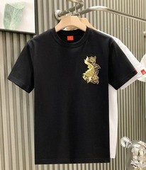 Men’s Luxury Koi Fish Embroidered Cotton T-Shirt Casual Short Sleeve Slim Fit Te