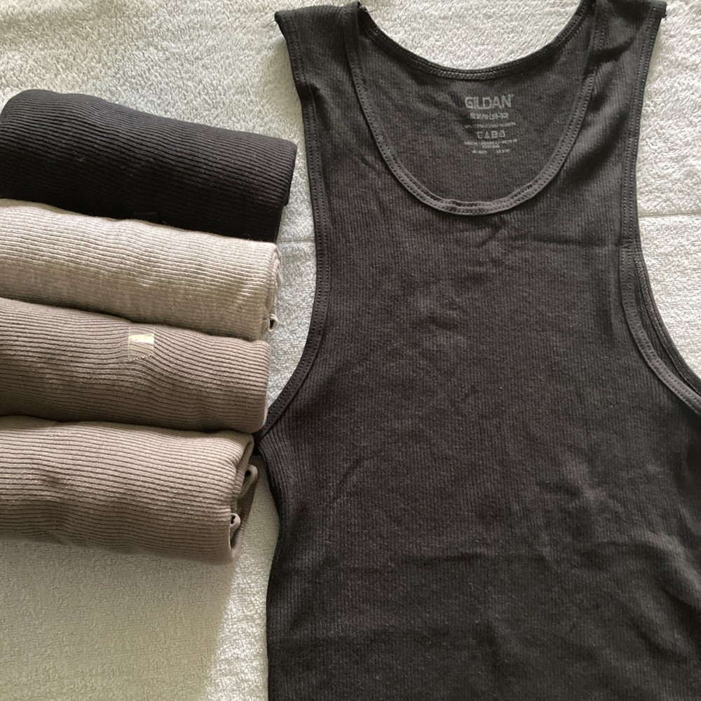 5 Pack Gildan Mens Cotton Ribbed Tank top A-Shirt Wife Beater Undershirt M 38-40