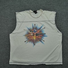 Vintage No Boundaries Tank Top Mens XL White Guitar Art Distressed Y2K