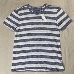 Daniel Buchler Shirt Mens M Blue White Striped Stretch Crew Neck Jersey Tee NWT