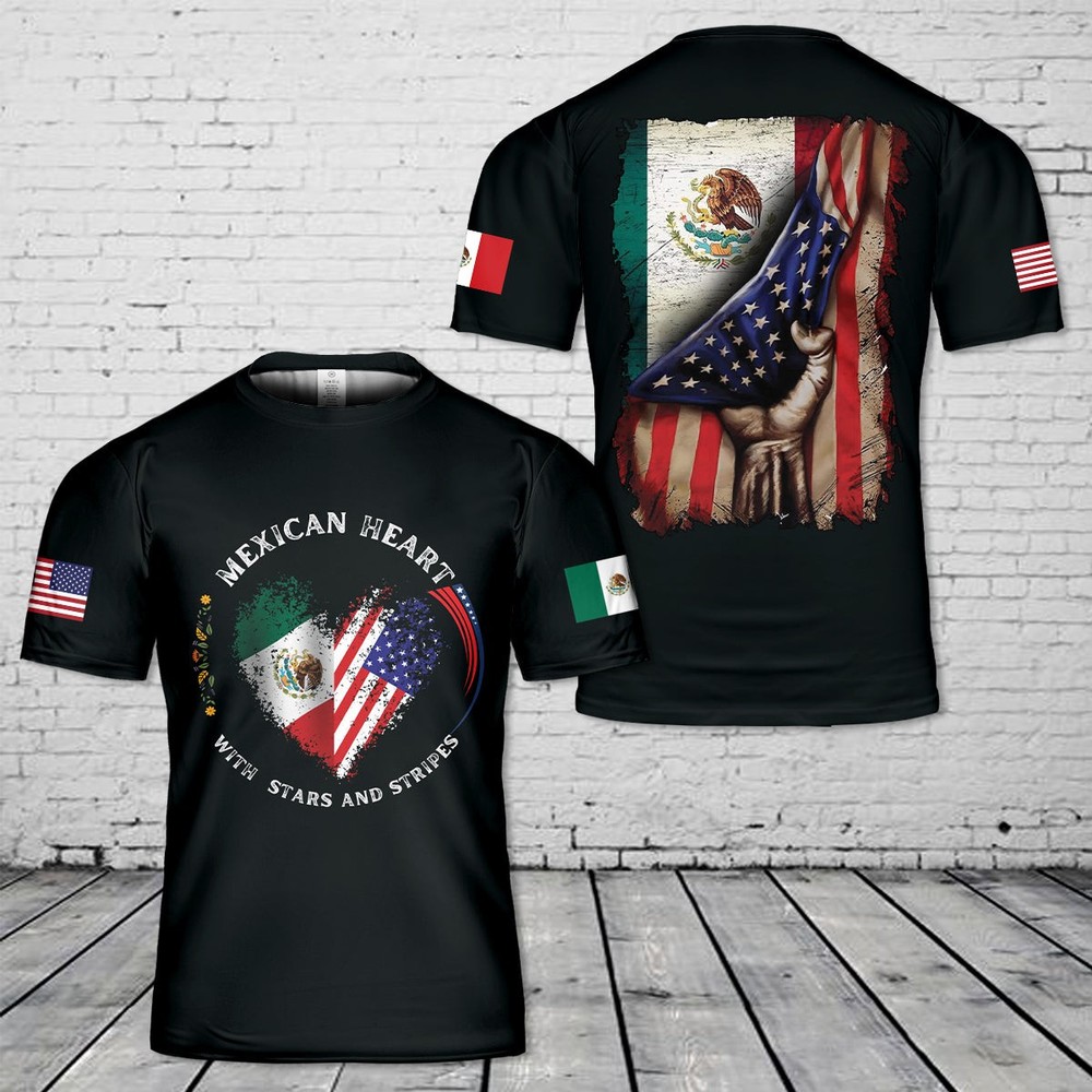 Custom Name American Mexican Flag AOP Shirt 3D T-Shirt Fullsize S-5XL