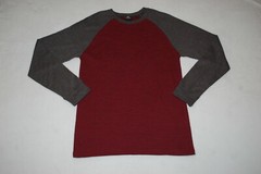 Mens L/S Raglan Tee Shirt BURGUNDY & CHARCOAL GRAY MARLED Waffle Knit XL 46-48