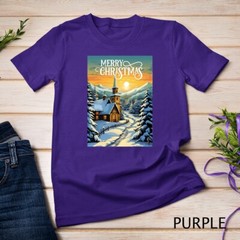 Christmas Church in the Mountains A Peaceful Scene #1 Funny Unisex T-shirt